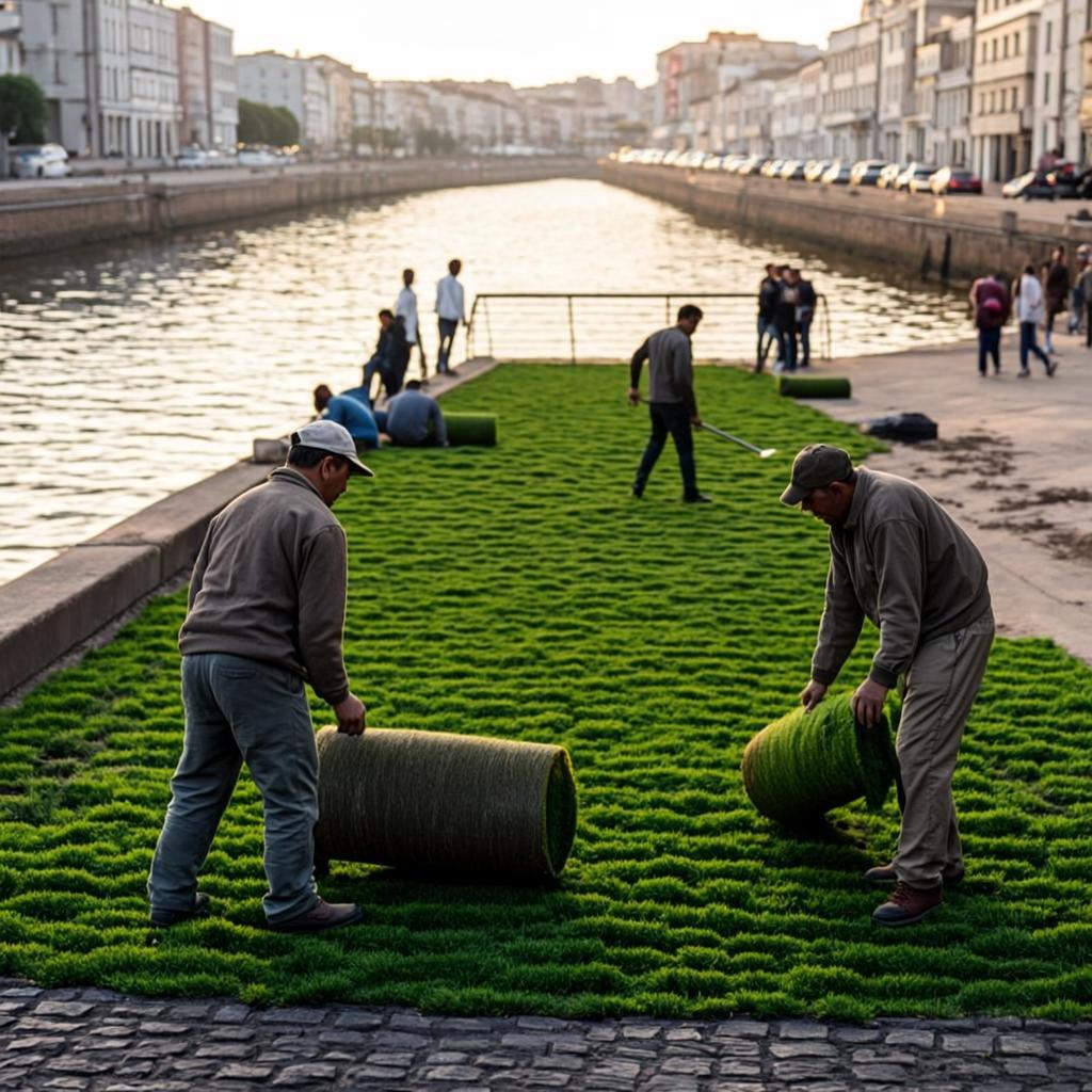 Aplicação de relvado no cais da Fonte Nova — Aveiro, 2017