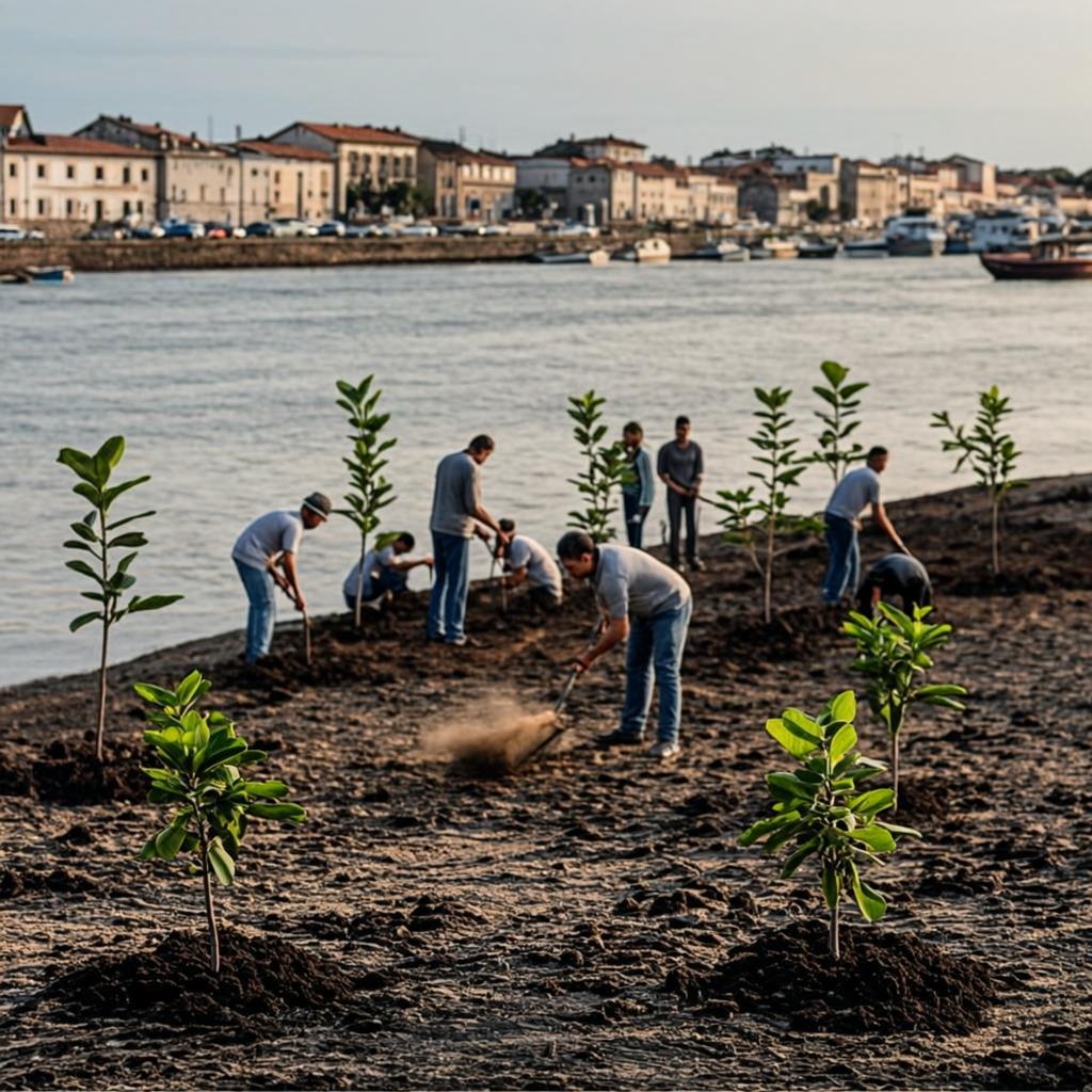 Plantação de árvores ao longo do Canal de São Roque — Aveiro, 2017